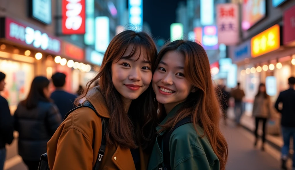 Highest quality、Street Snap、Selphy、friend、night、Selfie Reality、live-action、Japanese、18-year-old、(Hostess)、Brown Hair、private、Off-shot、
