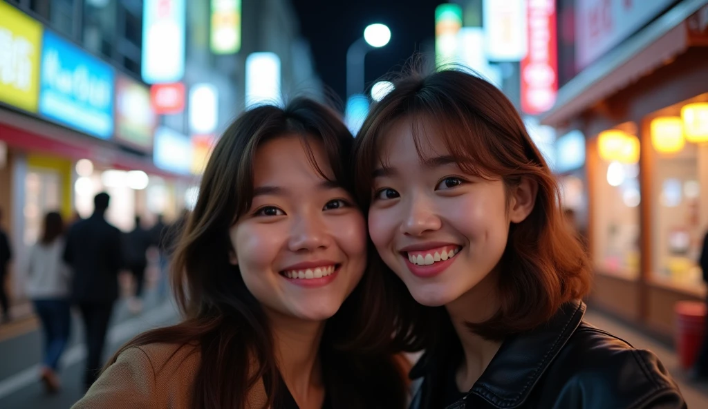 Highest quality、Street Snap、Selphy、friend、night、Selfie Reality、live-action、Japanese、18-year-old、(Hostess)、Brown Hair、private、Off-shot、