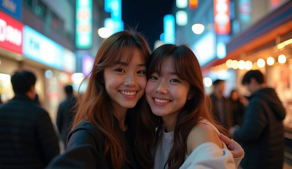 Highest quality、Street Snap、Selphy、friend、night、Selfie Reality、live-action、Japanese、18-year-old、(Hostess)、Brown Hair、private、Off-shot、