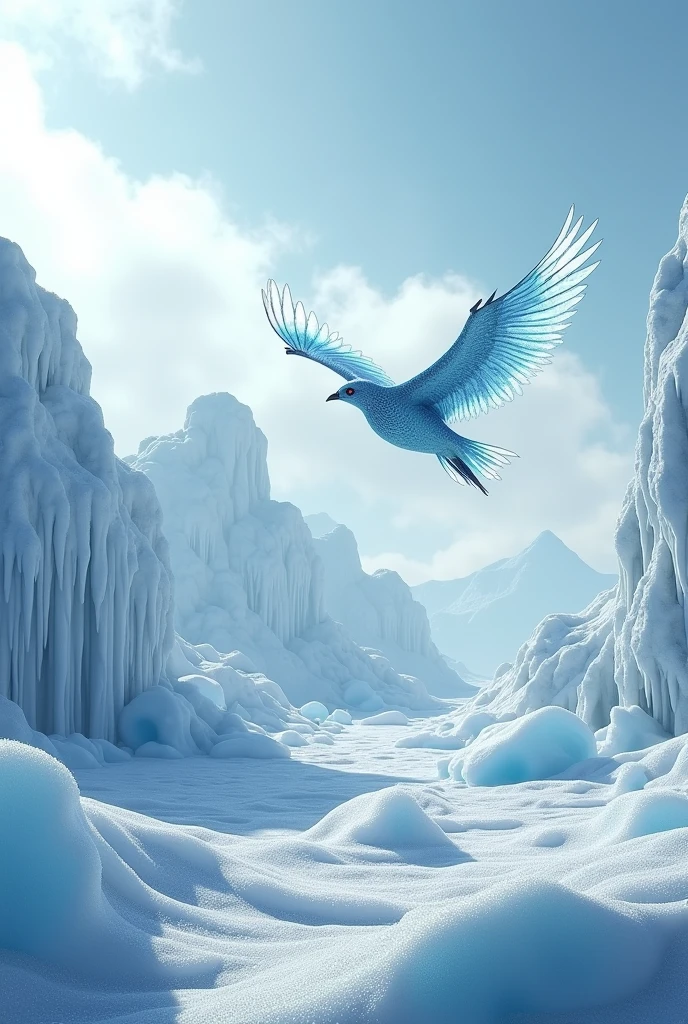 Create an Ultra Realistic Image of an Ice Bird on an Ice Planet.