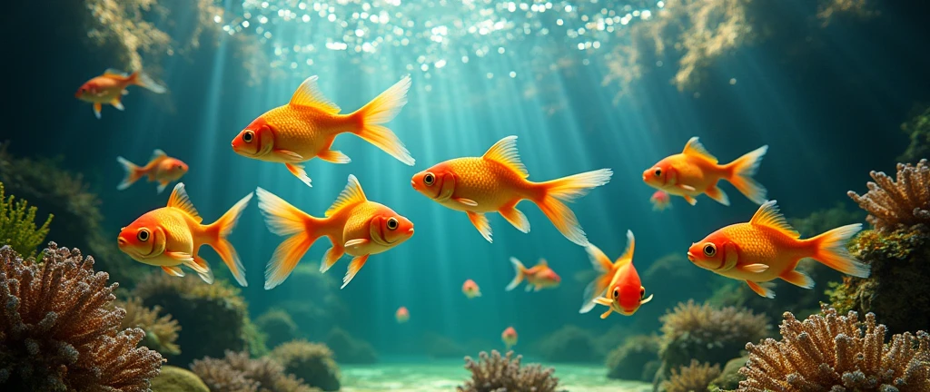 a school of goldfish all over the place