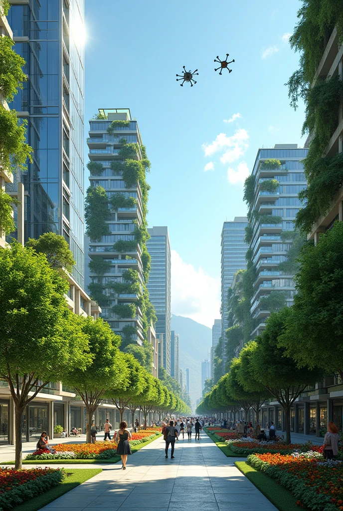 Santiago de Chile in 2030 with lots of technology and vegetation (with different angle) 
