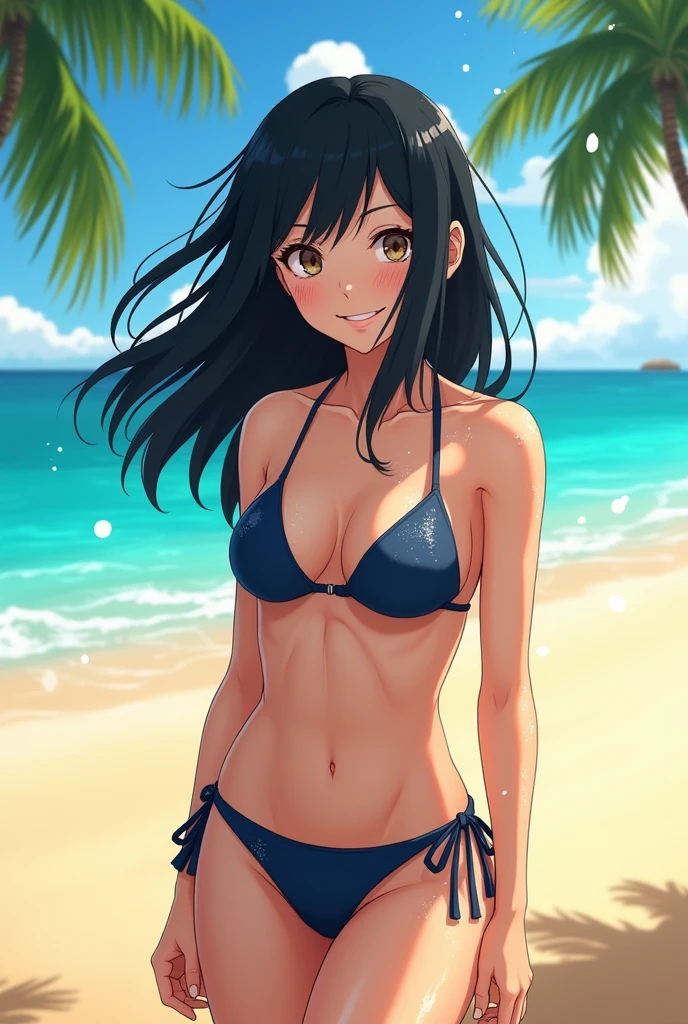 Make sarada Uchiha on a beach wearing only bra y and hot having some water drop on his boby and bood make boobs sog
and make some cute close and hd 4k view