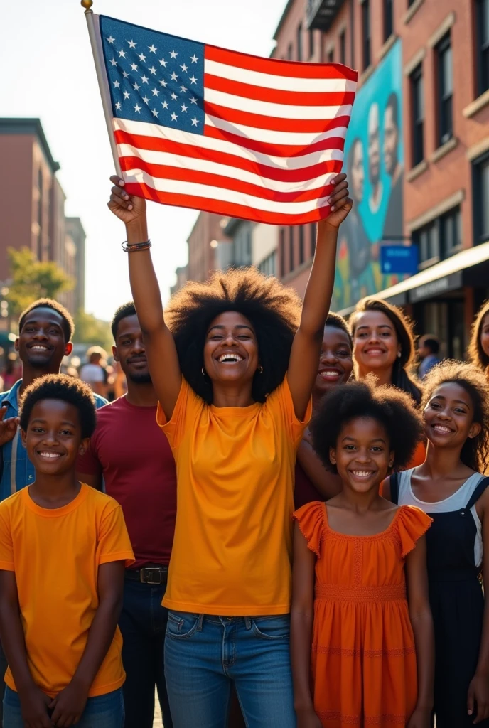 African American people with US flag 