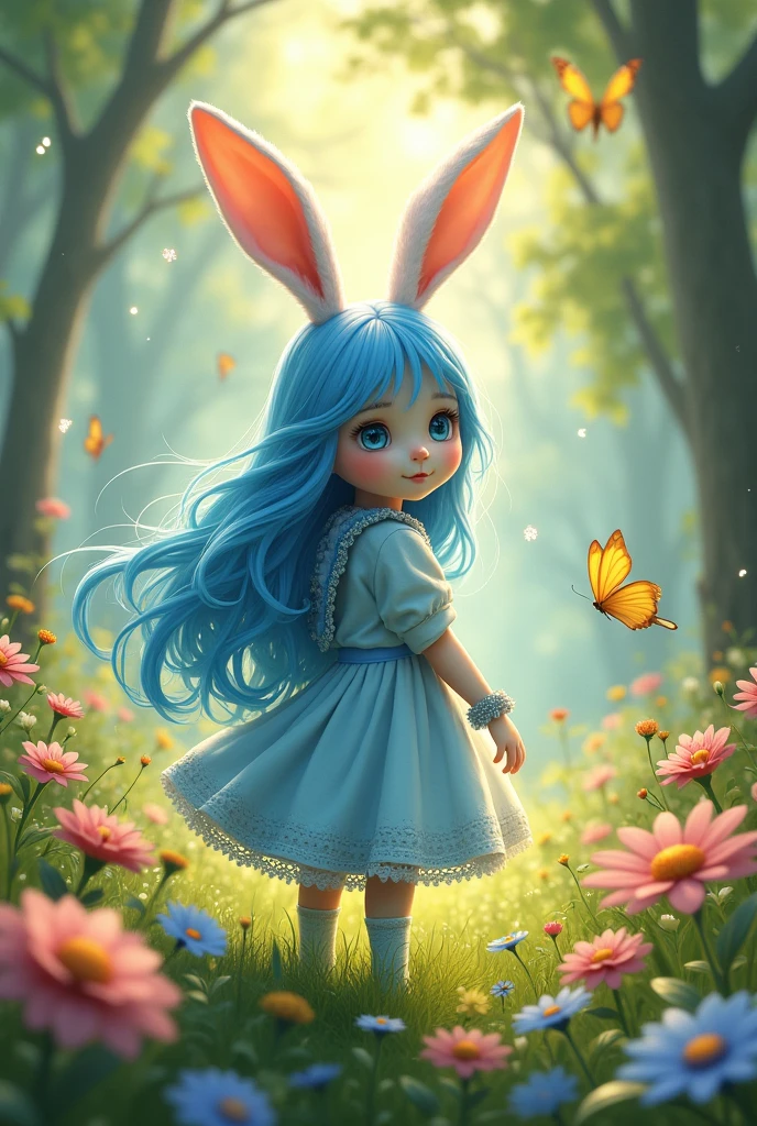 rabbit girl blue hair blue clothes
