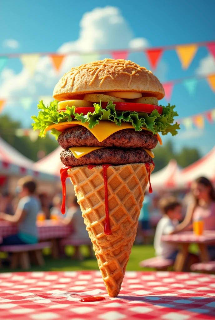Cone shaped hamburger sandwich