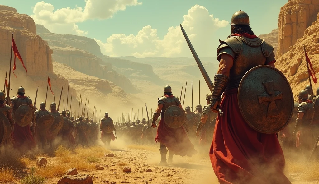 biblical history: King David's soldiers against Philistine giants.