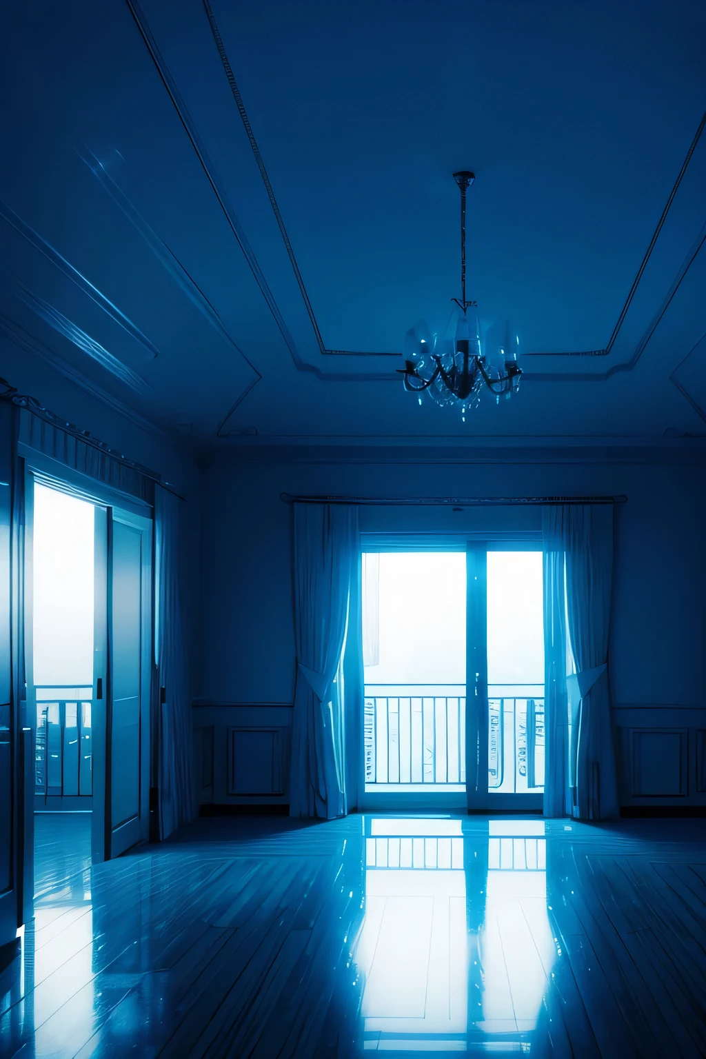 a dreamy white mansion, retro, foggy, soft focus, year of 1995, cool lighting, muted pastel colors, glowing atmosphere, dramatic shadows, cinematic composition, dream-like quality, ethereal, romantic, soft focus photography, dark blue hour, night, windy