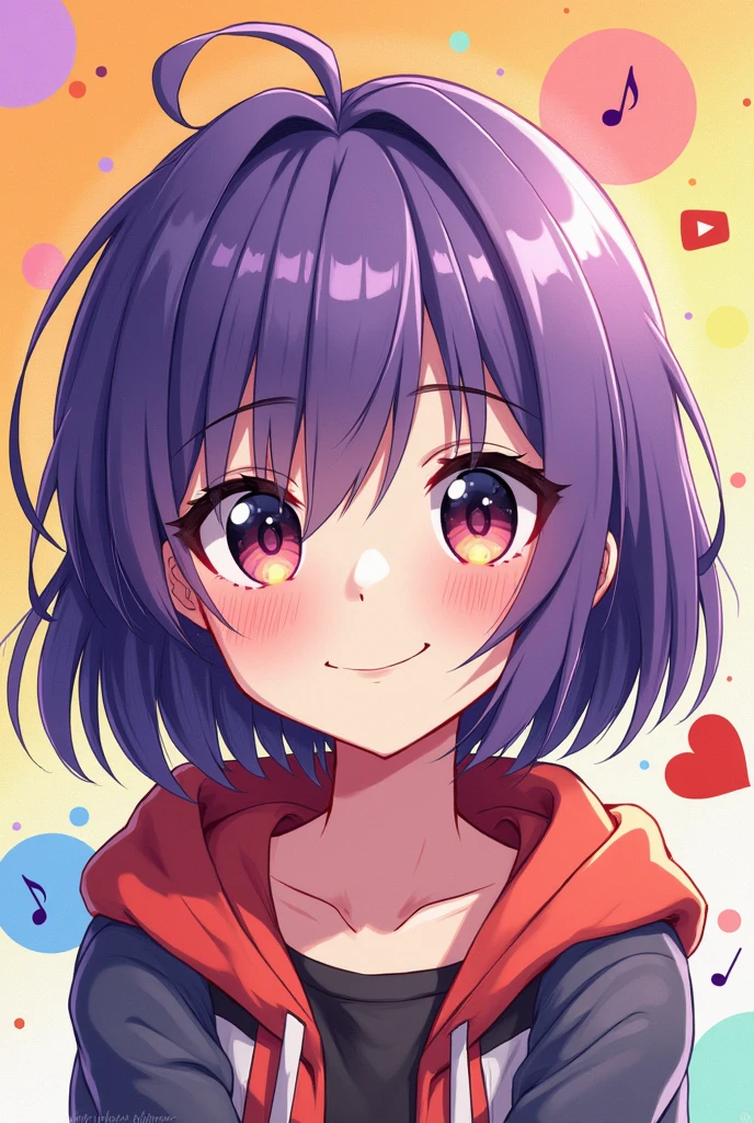 as if a person had drawn roughly, anime, neat purple hair, youtube profile