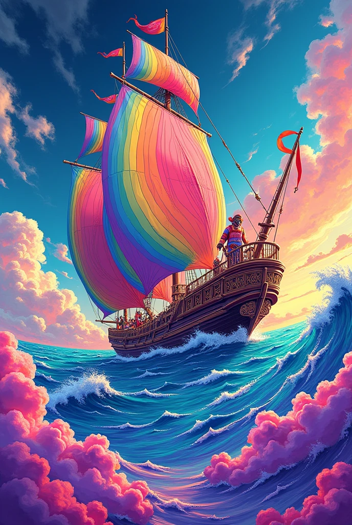 A ship in a psychedelic sea