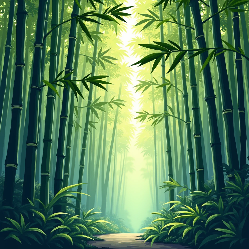 bamboo forest, Sticker art style isolated on solid color background, (best quality, masterpiece, photorealistic), very aesthetic, perfect composition, intricate details, ultra-detailed, vivid colors