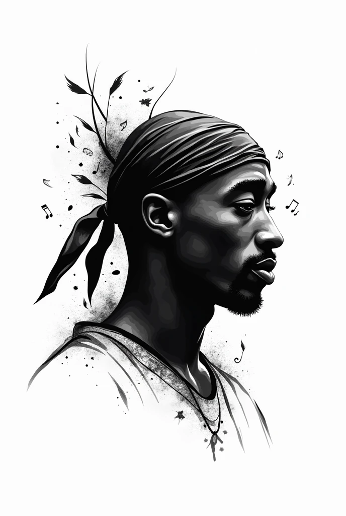 I would like to create a sketch but only black lines for a tattoo with the silhouette of Tupac Shakur