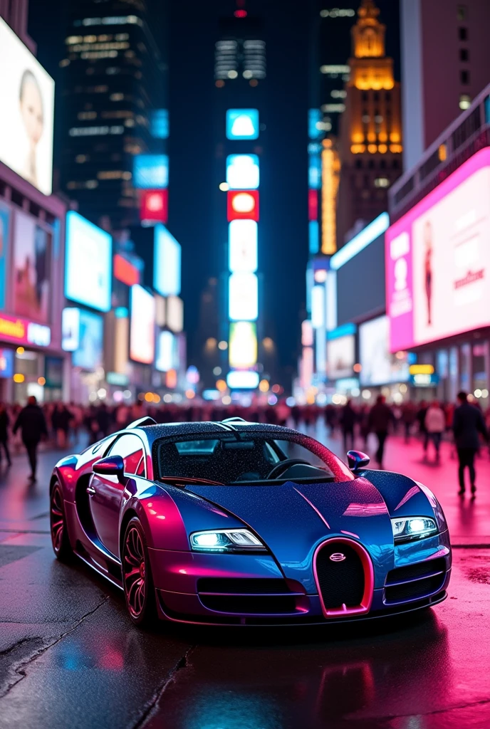 Bugatti veyron and new york night,bule ,pink ,bellinghem