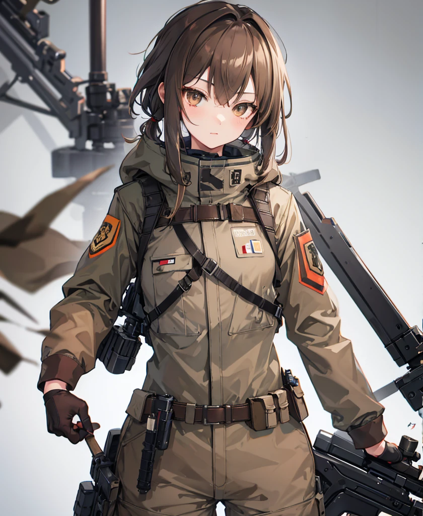 Brown and gray sniper girl in brown military suit