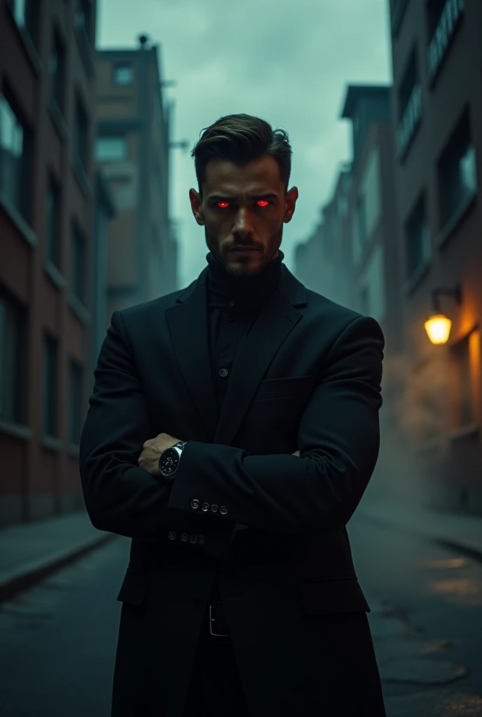 Man under 32 mature handsome with evil red eyes and he looking so dangerous 