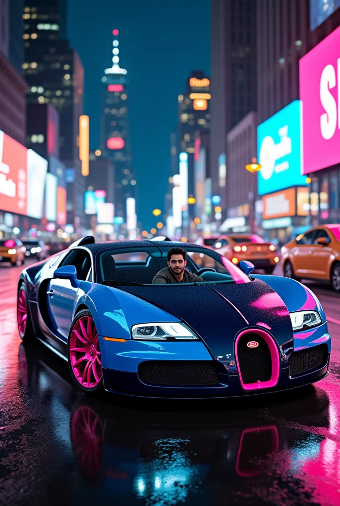 Bugatti veyron and new york night,bule ,pink ,Jude Bellingham