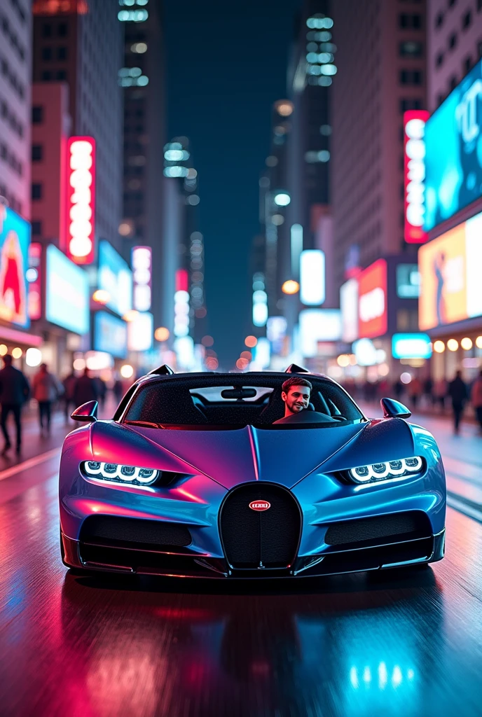 Bugatti veyron and new york night,bule ,pink ,Jude Bellingham