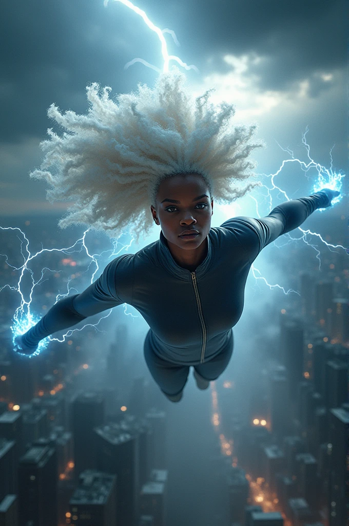 jodie turner-smith as marvel xmen Storm. Flying 