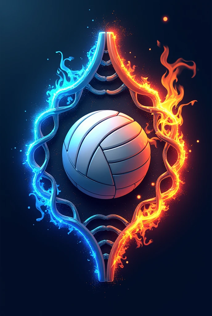 Make a logo for a volleyball team , called GENMIX , what little genes , colors and fire and a realistic volleyball and the name is inside the eye-catching logo