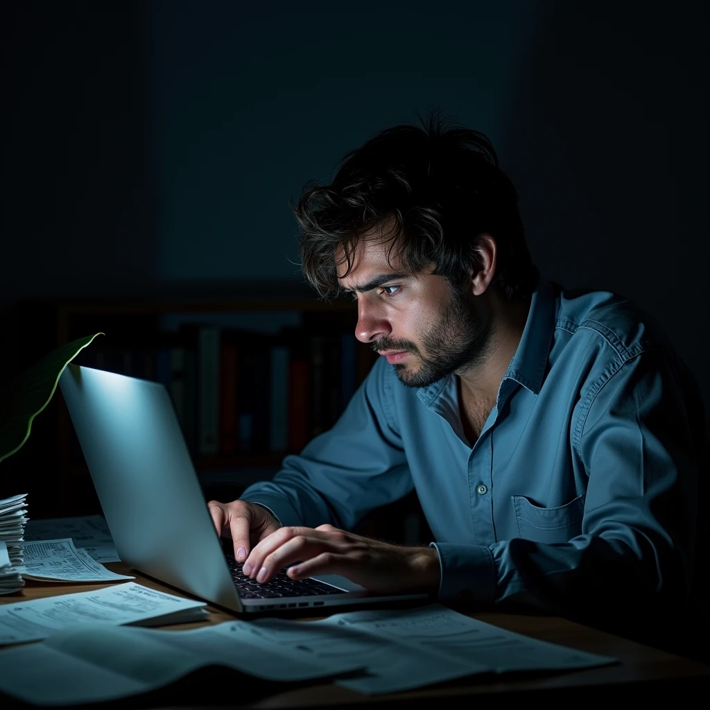 man looking at indebted websites