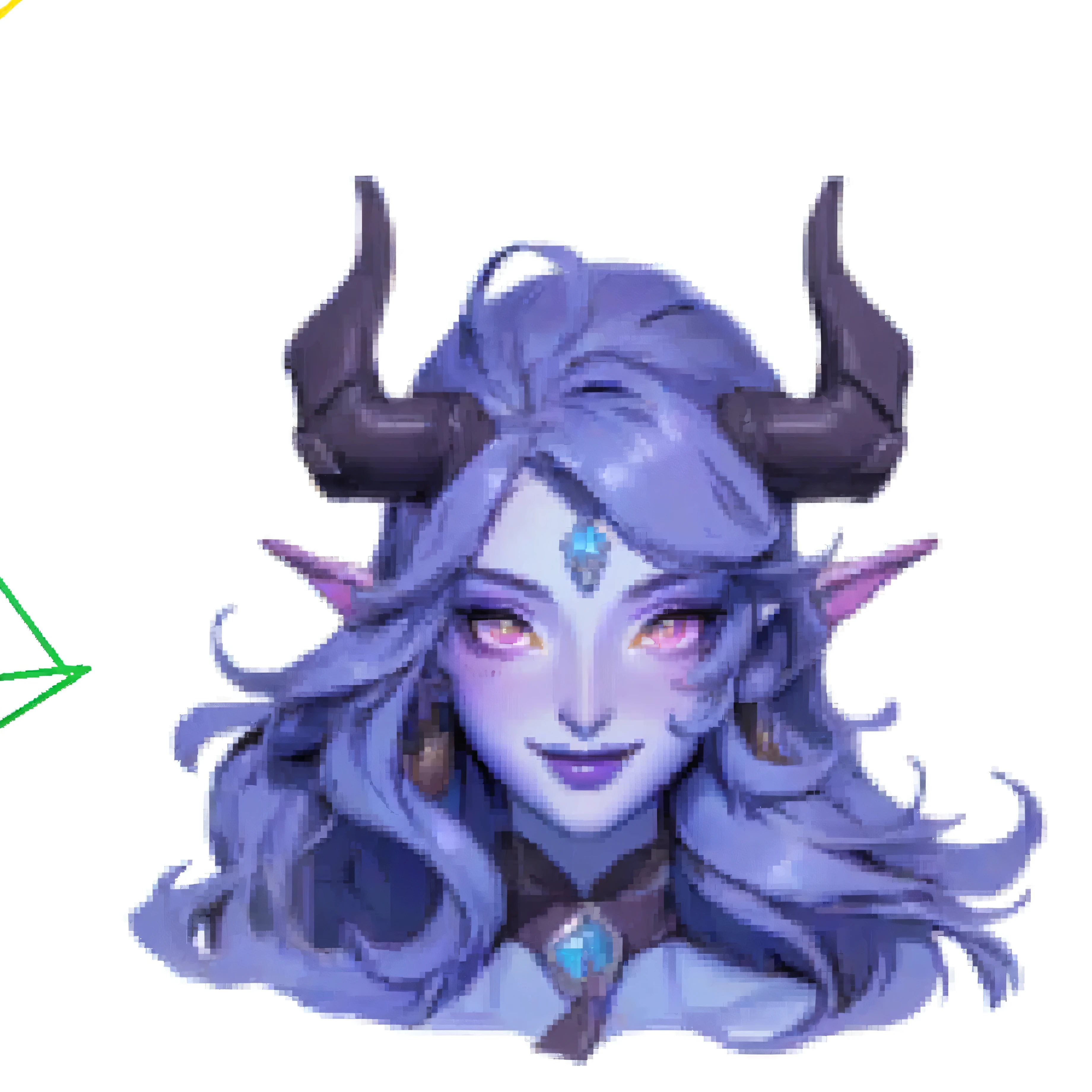 A close-up of a woman with horns and purple hair, discord profile picture, Detailed artgerm, arcane faux pas portrait, tiflin, pfp discord, in Hearthstone Art style, artgerm lau, Hearthstone Coloring Style, blue tiflin, artistic germ style, art germ portrait, artgerm style, arcane curse
