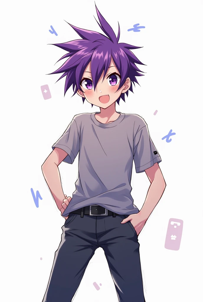 as if a person had drawn roughly, anime, man, neat purple hair, youtube profile, white wallpaper