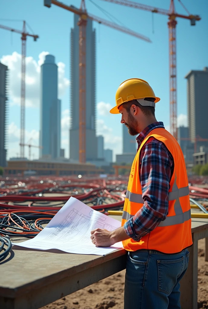 Electrical engineer picture with site project with wire & cable