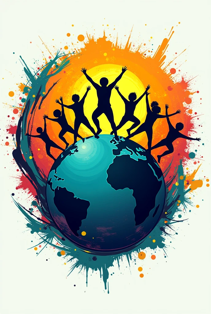 Design a dynamic and modern logo for a dance studio named 'Dance Planet.' The logo should convey energy, creativity, and movement, reflecting the vibrant spirit of hip-hop and other dance styles. Incorporate elements that represent both the 'planet' concept, such as a globe or circular shape, and the 'dance' theme, like stylized figures in motion, rhythmic lines, or abstract patterns. Use bold, contrasting colors that stand out and capture attention. The logo should be versatile enough to work across different media, from digital platforms to physical signage."