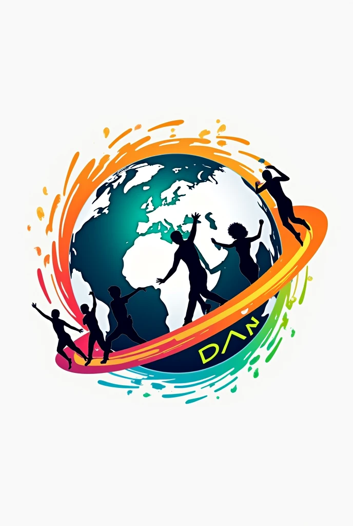 Design a dynamic and modern logo for a dance studio named 'Dance Planet.' The logo should convey energy, creativity, and movement, reflecting the vibrant spirit of hip-hop and other dance styles. Incorporate elements that represent both the 'planet' concept, such as a globe or circular shape, and the 'dance' theme, like stylized figures in motion, rhythmic lines, or abstract patterns. Use bold, contrasting colors that stand out and capture attention. The logo should be versatile enough to work across different media, from digital platforms to physical signage."