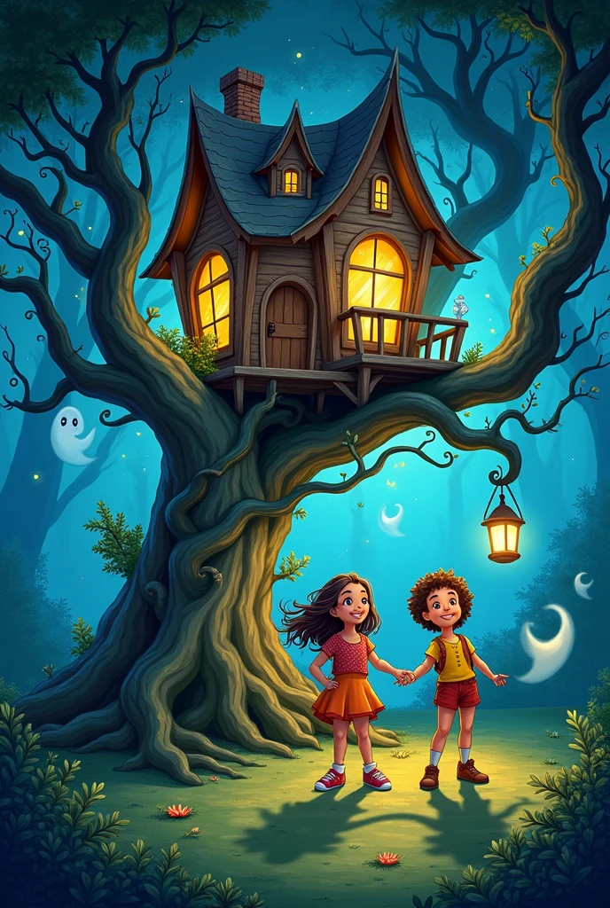 I want three friends doodle art went to ghost tree house and it can easily to draw this story 