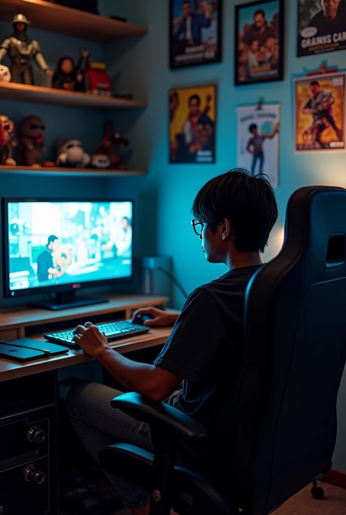 black and Japanese named Kevin with straight ox hair licked playing GTA in the hidden room