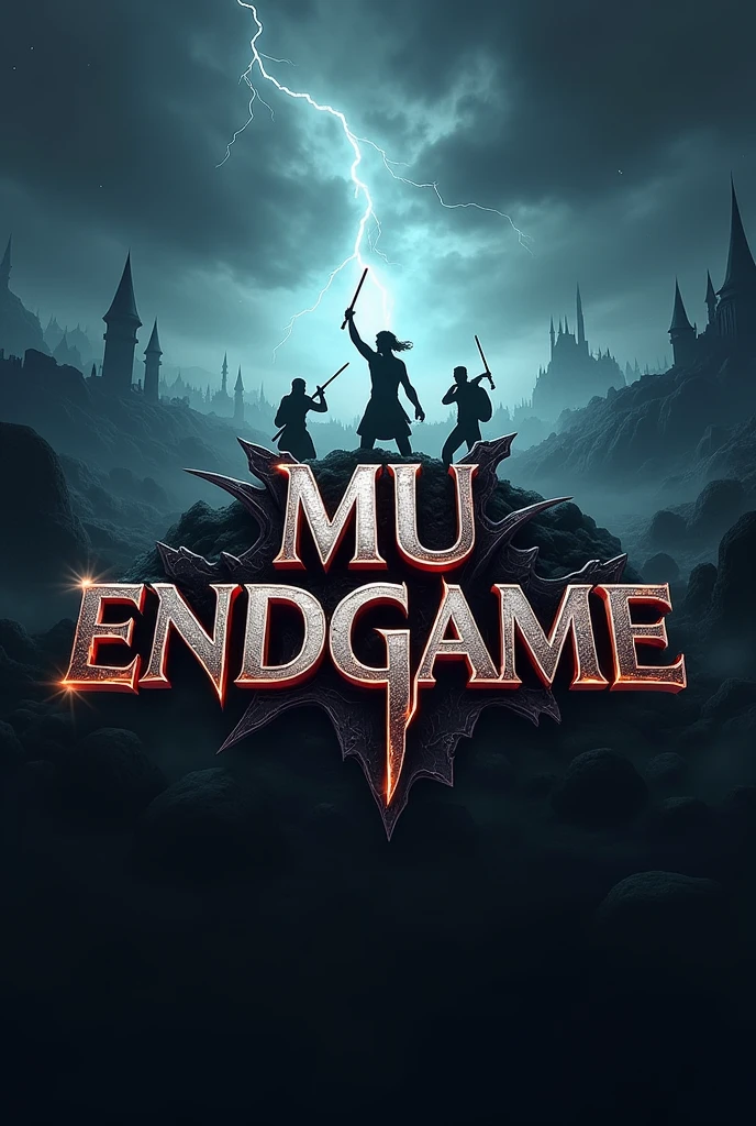 Create a logo with the name MU ENDGAME of mmorpg of mu online where there are wars and survivals in a totally dark world fighting for victory