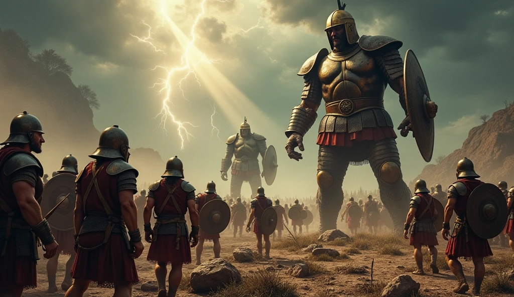 biblical history: soldiers capture philistine giants. 