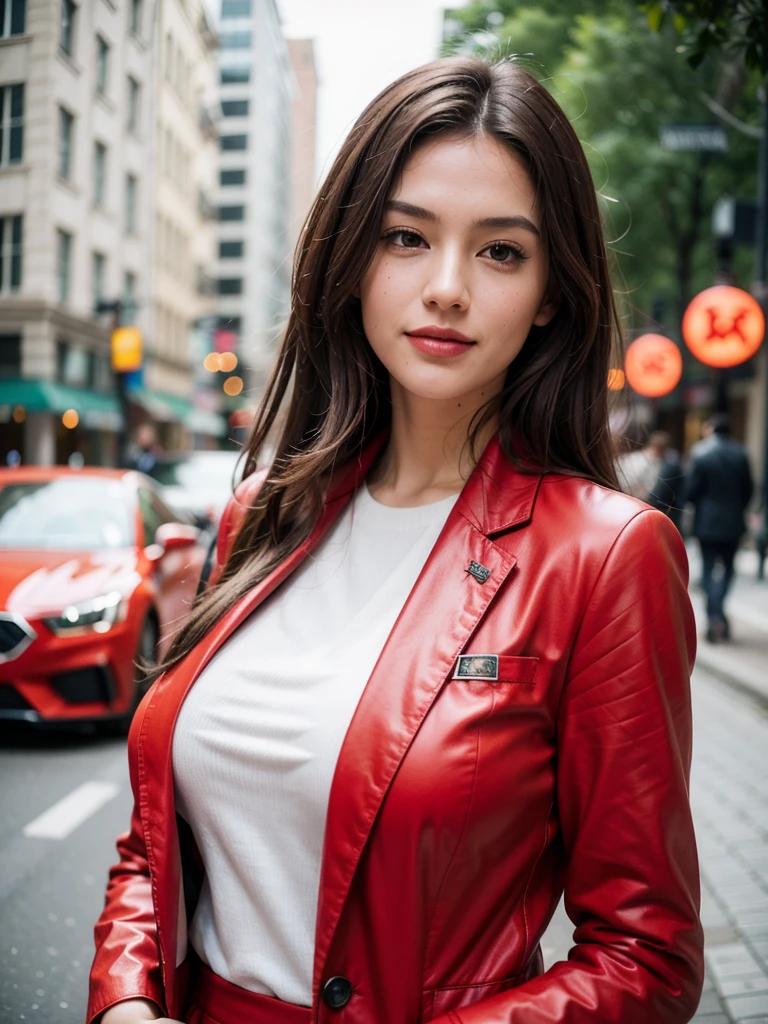 brunette woman in a red suit poses for a photo, wearing red jacket, Red jacket, Red suit, wearing a black and red suit, fashion model, Red clothes, gorgeous models.
....Tall, Fair Skin, long brown Hair, hazel Eyes, Instagram model, cheerful smile, huge large breasts, huge large round ass,huge large bubble butt , coral stain lipstick,
Masterpiece, hi res, 8k, award winning, RAW photo, high quality, 35mm photograph, film grain, bokeh, professional, 4k, highly detailed,