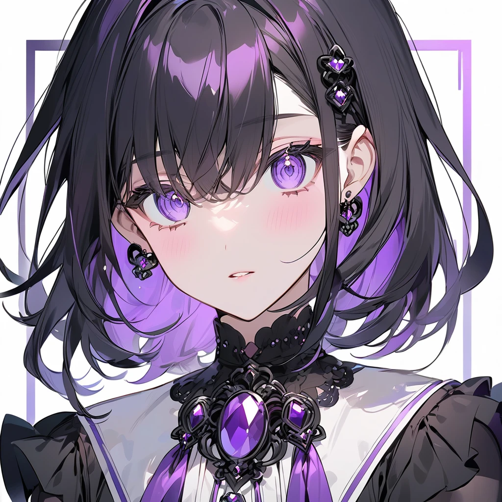 Simple anime style black framed purple gem brooch