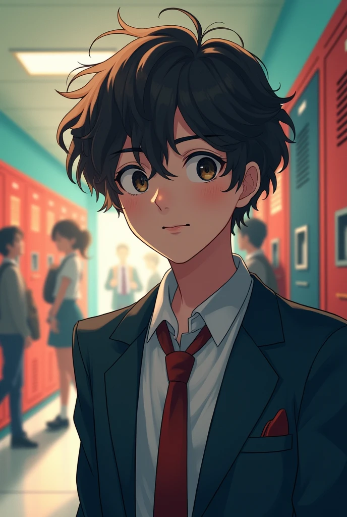 2D Handsome male Shady Curly hair Narrow eyes No eye highlights sexy Mole around the mouth Hair is chin-length Center Parting high school student