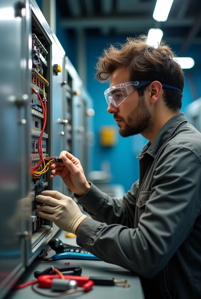 Electrical engineer testing wire & MCB
