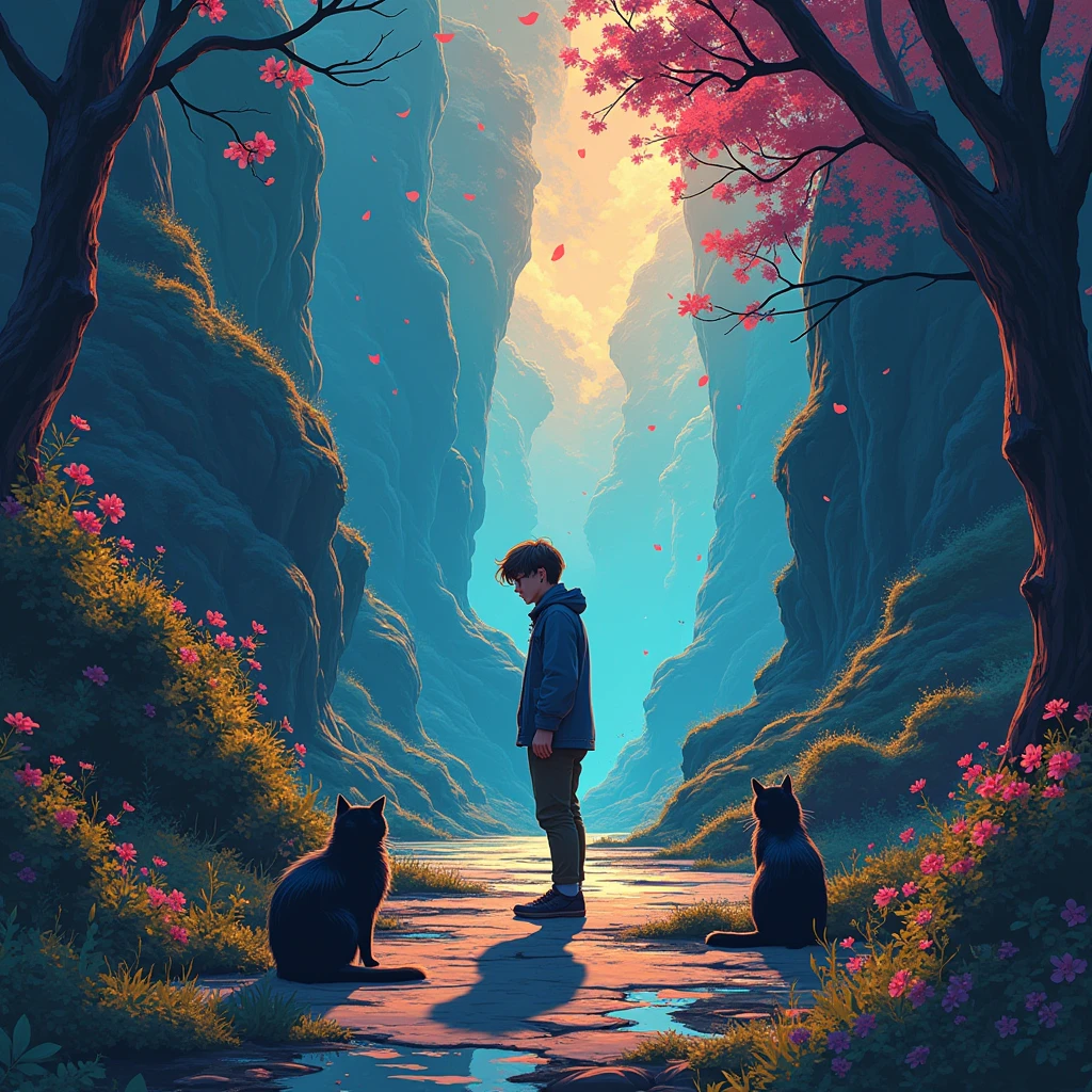 guy with glasses and cats (((naturally interacting with the environment:1.5))),(((seamless:1.5))),((strong environmental light)),((hard shadows)),(merge realms of the extreme surreal and the toxic punk in a tapestry of dualities), with ethereal anime sketch silhouettes,digital dreamscape.Illuminate the scene with the pulse of a celestial bloom,(casting hues that bridge both cosmic and cybernetic realms).(Blend brushstrokes harmoniously),fusing elements of traditional artistry with glitched fragments of a pixelated mosaic.Embrace asymmetry,where the organic and the synthetic collide in a dynamic composition.(Infuse a shifting timeless vibrant palette).Integrate augmented reality surprises.by Lekrot.fusion of art styles,transcend boundaries and conjure a visual symphony that harmonizes the present elements.((highest resolution)),(best quality),((extremely sharp focus)), mixed manga style

