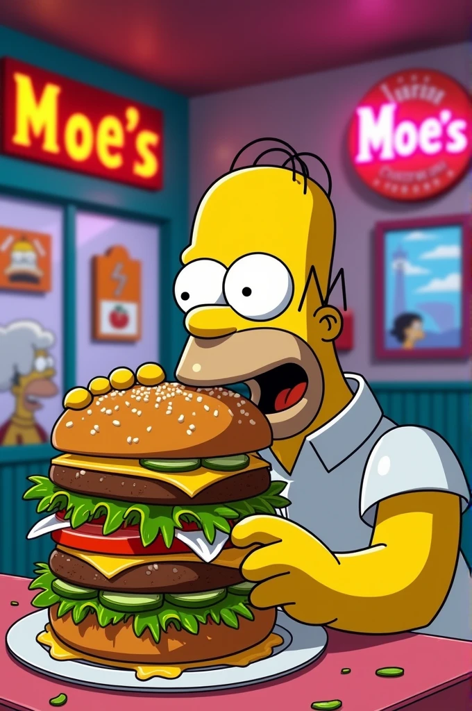 Homer Simpson eating a hamburger