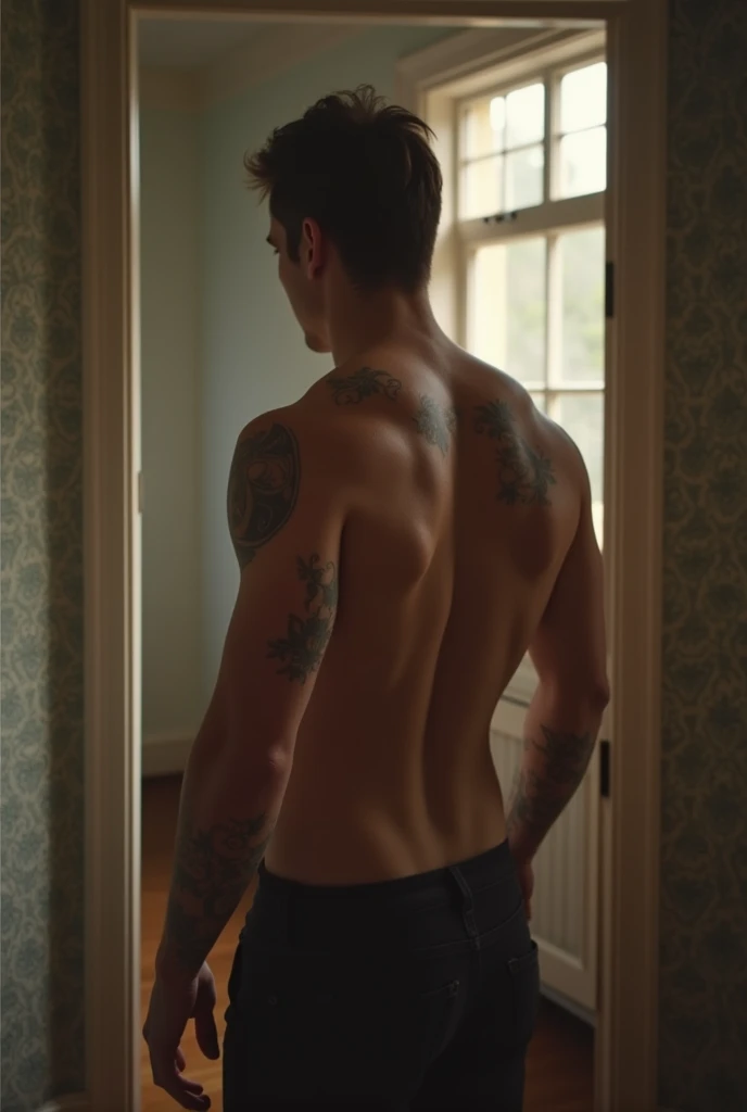 
Create a very sexy man in underwear with a tattoo that says Maleficent in 3d 8k