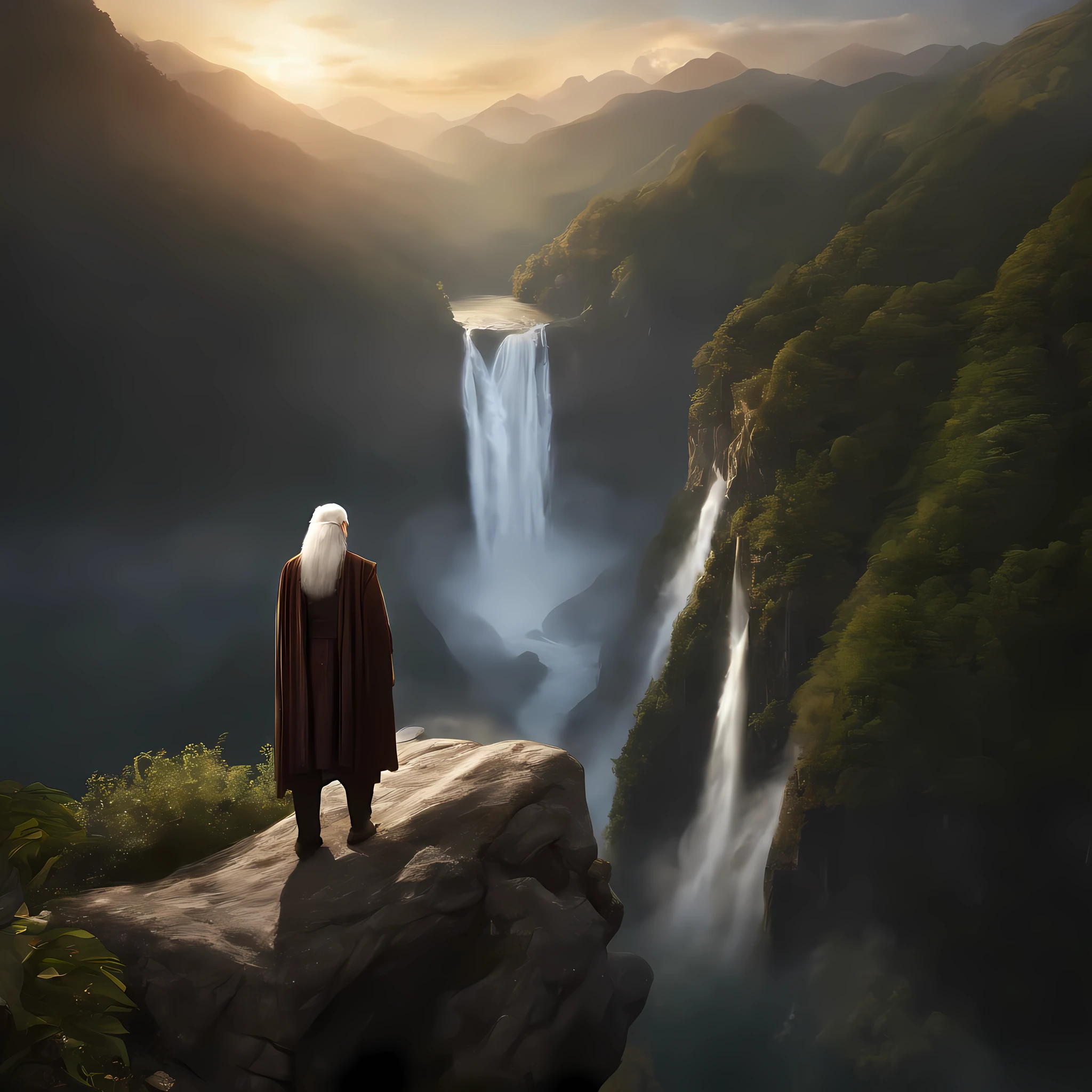 solo,(elder:1.2),(eyes_closed:1.2),kindly,mountain deity,freehand landscape painting,a male image,peak,waterfall,waterfall,gods,immortal,giant gods and mountains merge into one,white hair,white beard,white eyebrows,wrinkle,, masterpiece,best quality,highly detailed,Amazing,finely detail,extremely detailed CG unity 8k wallpaper,score:>=60,, beautiful detailed eyes,Fine hair texture,, incredibly absurdres,wallpaper,realistic,real,photo,landscape,foreshortening,xianxia