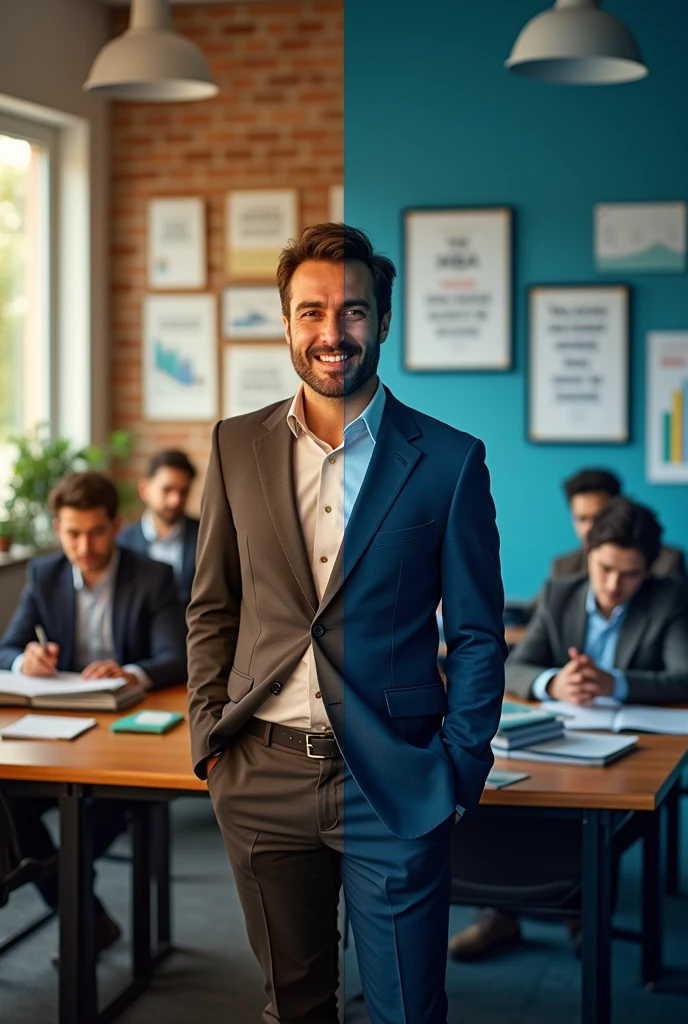 Visual Storytelling with Alumni Success:
- Concept: Feature a split image showing an alumnus in their current successful role (e.g., CEO, entrepreneur) with a "before" shot of them as a student at the MBA college. Use a headline like, "From Classroom to Boardroom."
- Tagline: "Your Success Story Starts Here