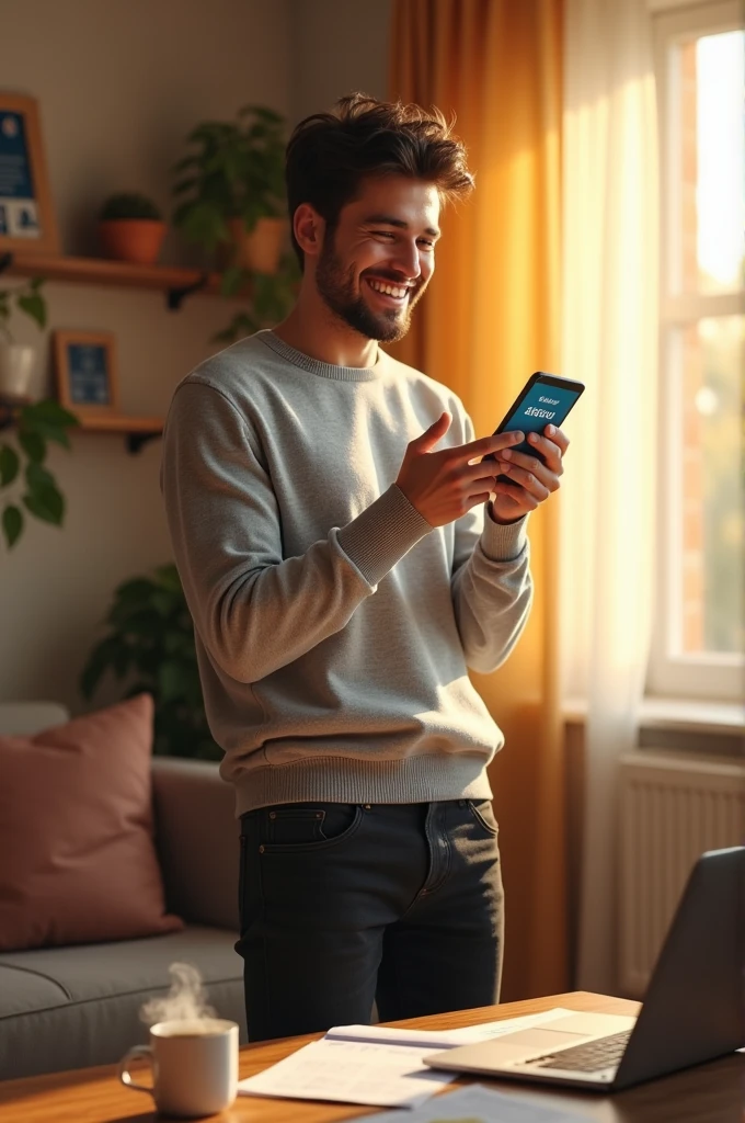 A man happy because they deposited money in his account