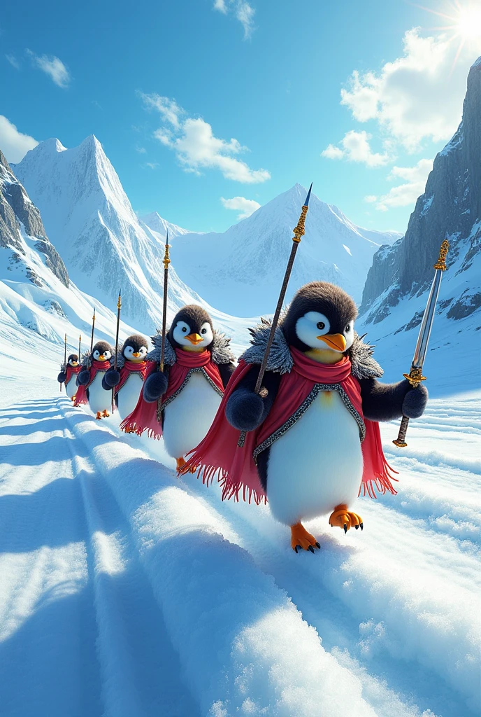Penguin cavalry with infantry warrior weapons