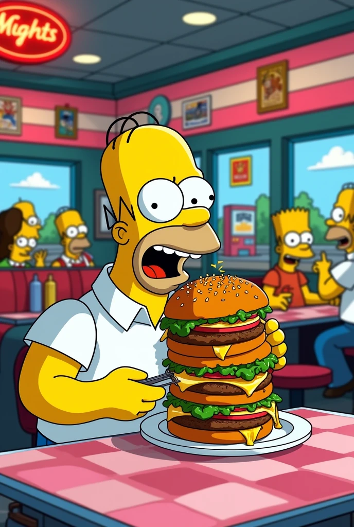 Homer Simpson eating a hamburger