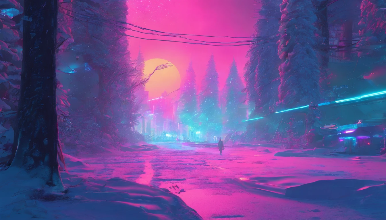 winter forest at dawn, trees in the snow, realistic, hyper-detailed, high quality,