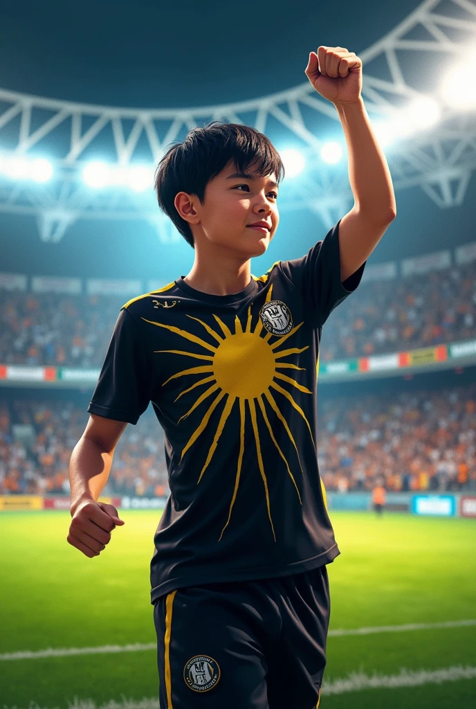 Black football shirt with yellow rays on the chest