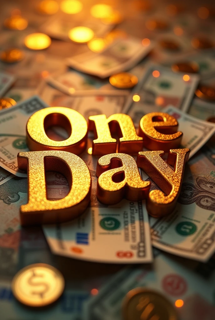 Image with money in the background and One Day written in front in gold
