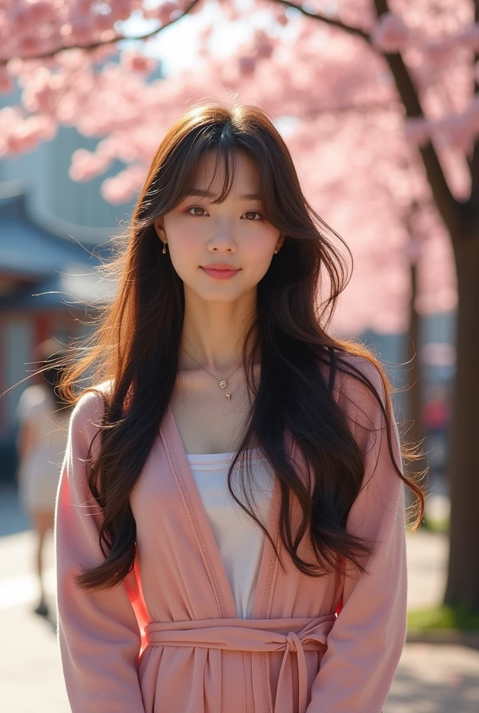 A Korean woman with bangs and long hair that looks like yeojin that looks real and is cute THAT THE QUALITY LOOKS REAL 