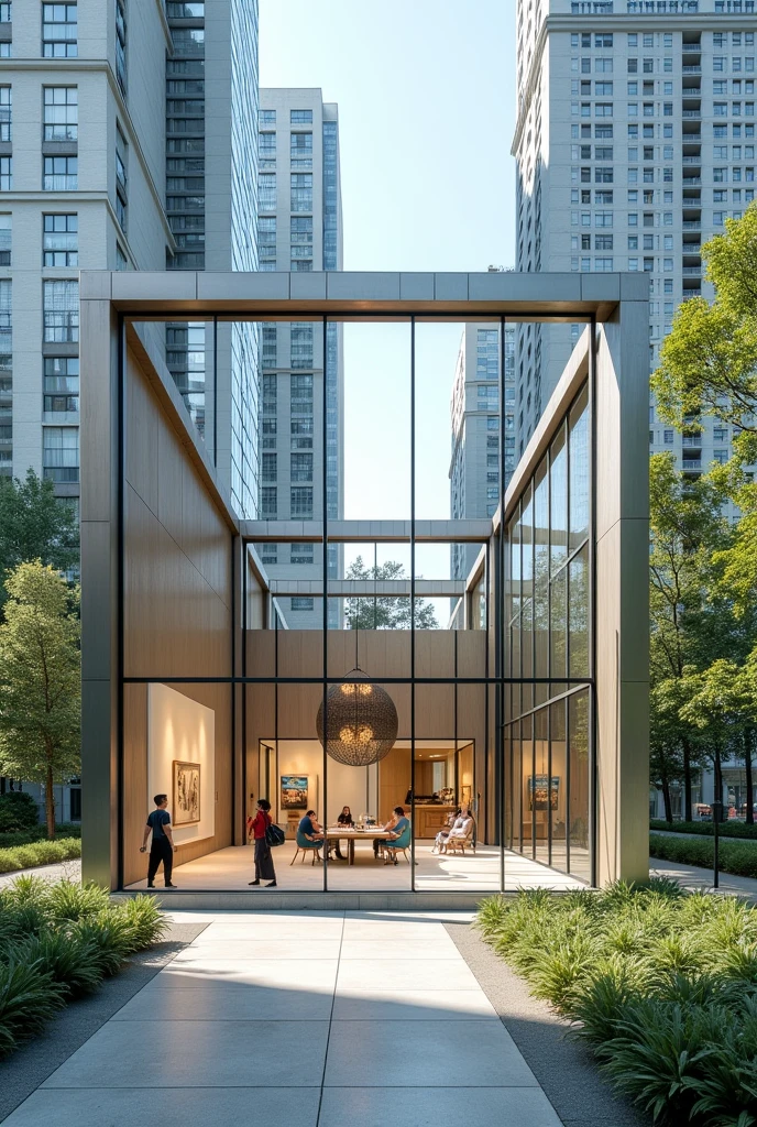 An art pavilion, with a size of 100 square meters, in which its construction system is made of steel, with plenty of glass spaces for internal viewing